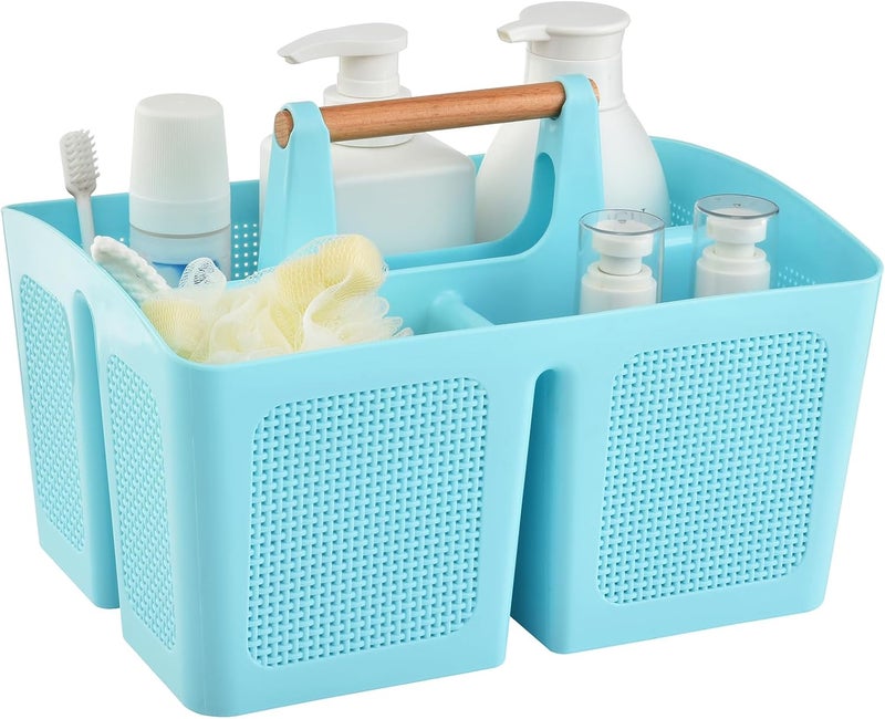 A-Link Portable Shower Caddy Basket with Compartments, Plastic Divided Cleaning Caddy Organizer Storage Tote with Handle for Bathroom, College, Dorm Room Essentials - Blue - Image 1
